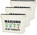 Sazuwu 3PCS Mahjong Gift Makeup Bag Cosmetic Organizers Travel Pouch Mahjong Themed Funny Gift for Players Lover Retirement Christmas Birthday Present