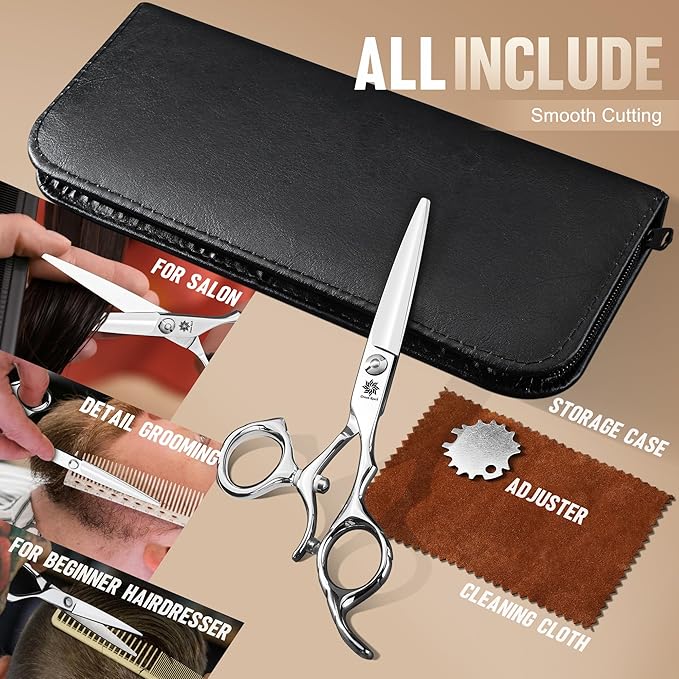 Dream Reach HIGH-END SERIES Japanese 440C Stainless 6.0" 360° Swivel Thumb Ring Professional Barber Razor Edge Hairdressing Straight Cutting Scissors