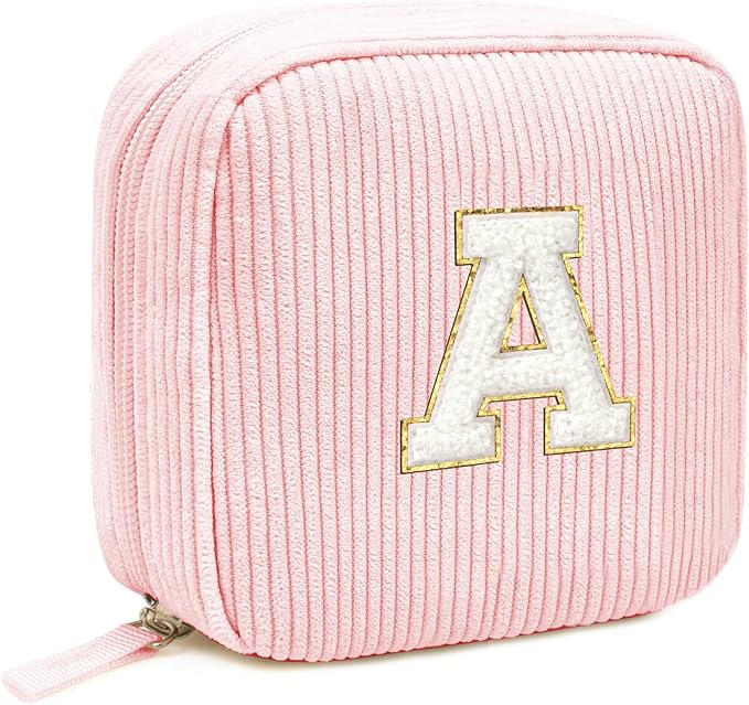 LETGO Birthday Gifts for Women Small Personalized Initial Monogram Makeup Bag,Preppy Corduroy Makeup Bags Travel Toiletry Bag Cute Pouch Purse for Her Mom Girlfriend Wife Sister Teacher Bridesmaid