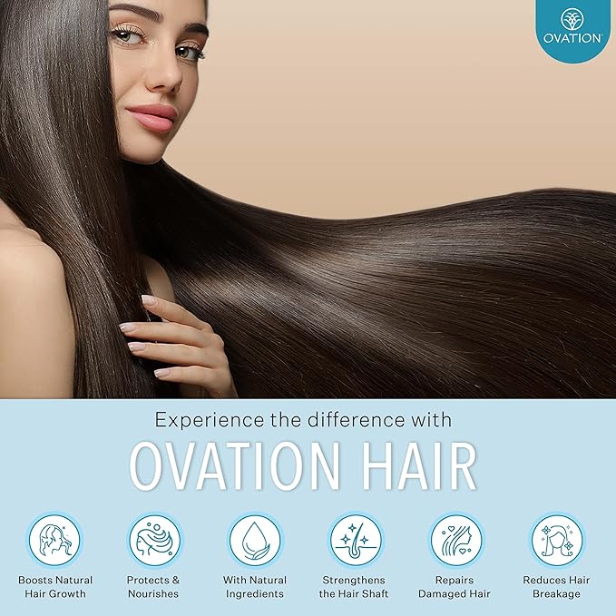 Ovation Hair Moisturizing 3-Step Bundle for Dry Hair with Moisture Shampoo & Conditioner, Cell Therapy Hair Growth & Healthy Scalp Treatment - Nourish, Smooth, Detangle & Hydrate Dry or Brittle Hair