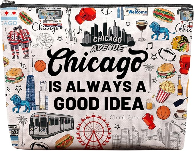 Chicago Travel Souvenirs - Cosmetic Bag, Themed Gifts for Travellers, Women & Friends