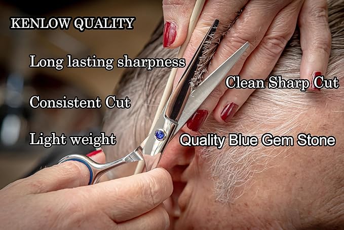 Hair Cutting Scissors, KENLOW Professional Hair Scissors With Comfortable Removable Finger Grips. Perfect As Hair Shears For Hair Cutting Or Barber Scissors. Haircut Scissors For Salon Or Home Use.