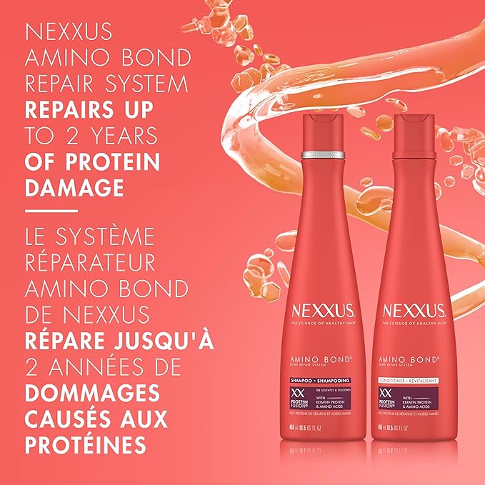Nexxus Bond Repair Shampoo, Conditioner & Intense Rebond Treatment Bundle Amino Bond 3 Pack for All Types of Damaged Hair, with Keratin Protein and Amino Acids,