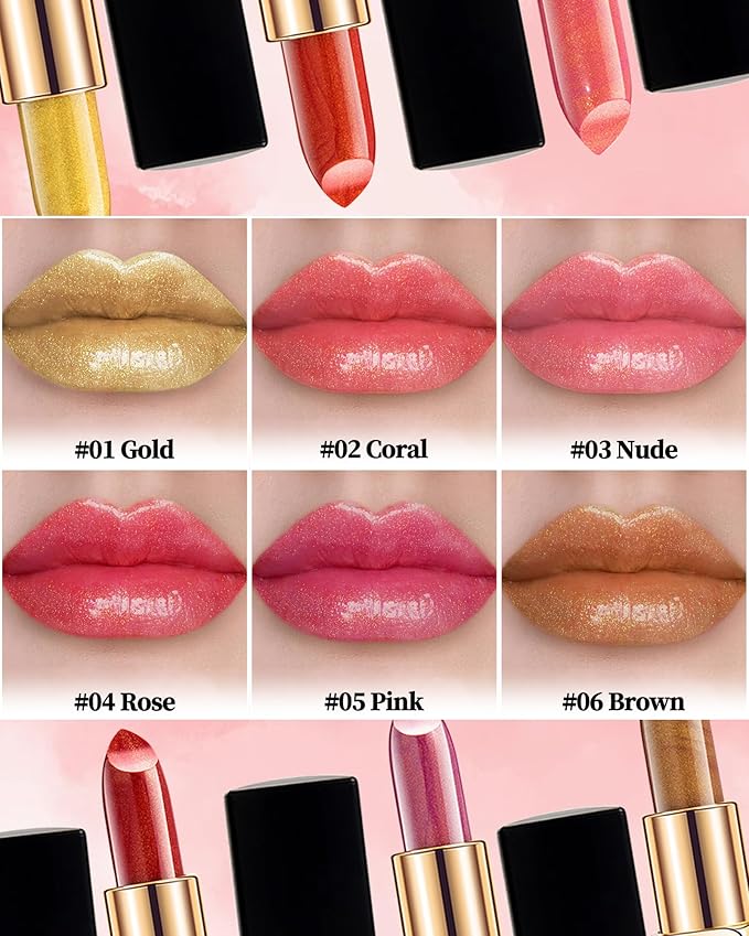 Metallic Gold Color Changing Shimmer Lipstick for Women,3D Shine High Impact Long Lasting Hydrating Transfer Proof Lipstick,Creamy Matte Non Sticky Plumping Lip Gloss,Full Coverage Lip Color Makeup 01