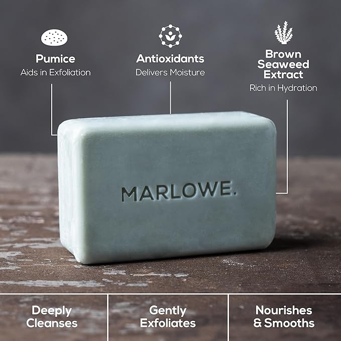 MARLOWE. No. 108 Lightly Exfoliating Soap Bar, 7oz (6 Bars) Polishing, Moisturizing & Cleansing Bar Soap for Men, Made with Natural Ingredients