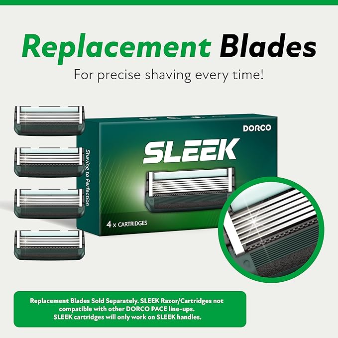 DORCO SLEEK Six Blade Razor System with Multi-Flex Technology, Precision Shaving Razor Handle, Includes 2 Cartridges