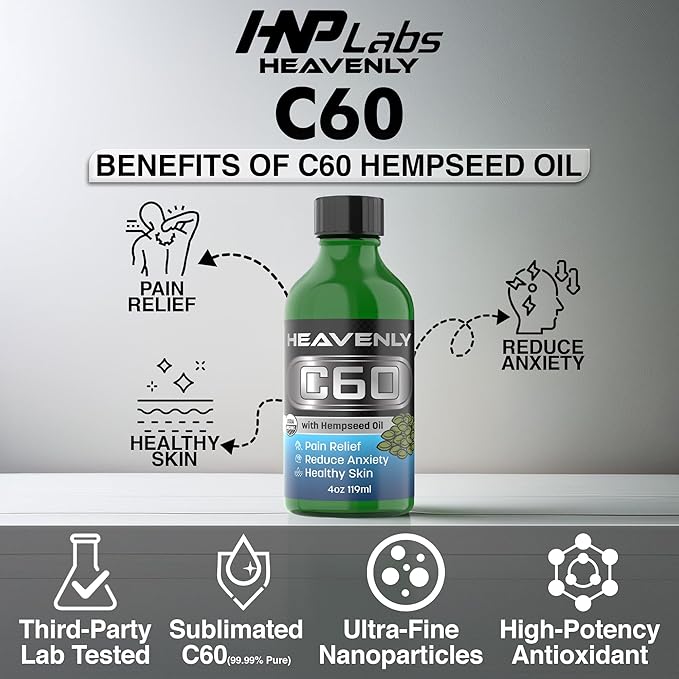 HNP Labs C60 Organic Hemp Seeds Oil - 99.99% C60, Food-Grade Supplement for Longevity & Wellness - 80mg C60 Organic Hemp Oil Boost Vitality, Anti-Aging Formula for Radiant Skin Lab-Tested for Purity
