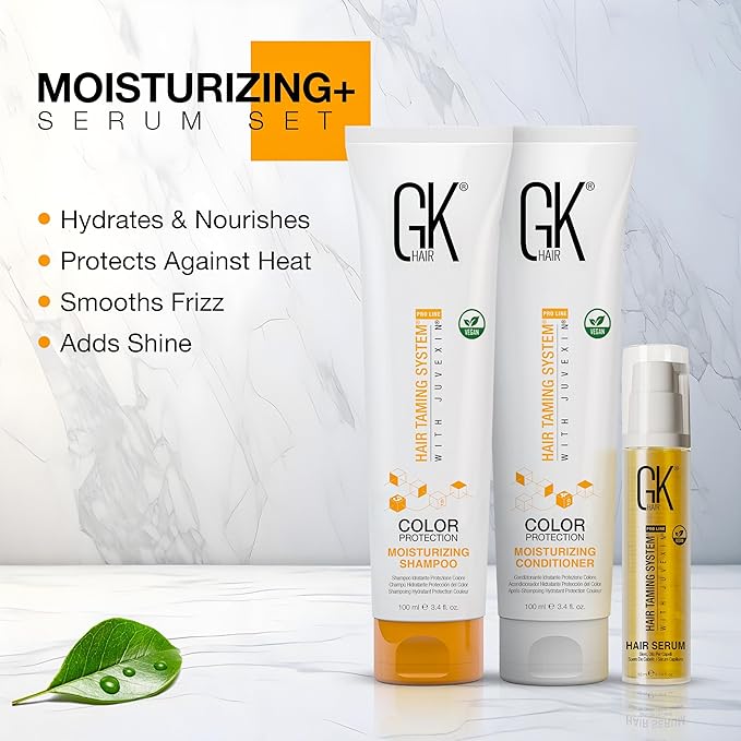 GK HAIR shampoo & Conditioner set Travel size with Hair serum -Color Safe Shampoo & Conditioner Made with Aloe vera, Parki Butter - Free of Parabens & Phthalates Sulfate, (3.74 Fl Oz)