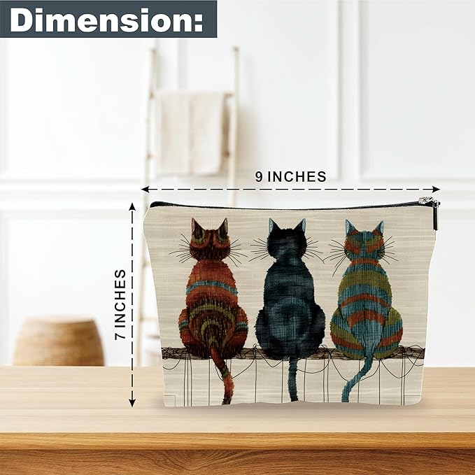 Retro Makeup Bag - Three Cute Cats - Art Drawing Theme Cosmetic Bag, Toiletry Bag, Gift For Girls, Besties, Personal Care & Accessories(Back) - A24