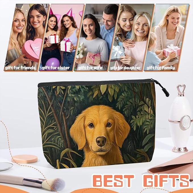 Cosmetic Bags Travel Makeup Toilet Case Waterproof Pouch for Women Girls 6.7X9.45inches - The Serene Allure of A Dog in AJungle Scene