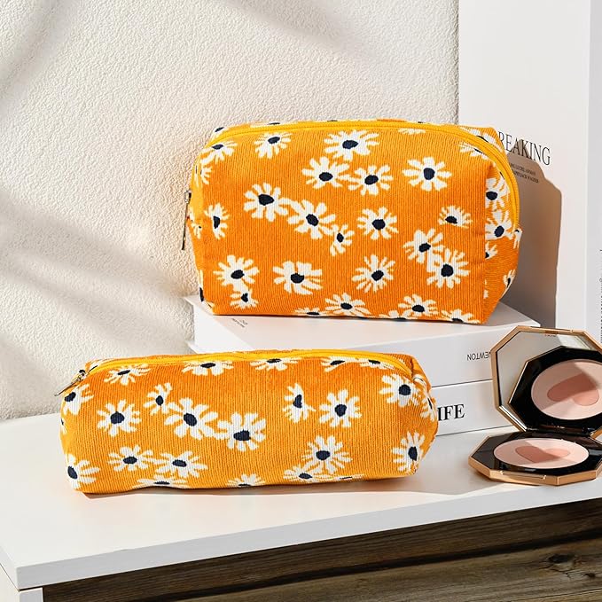 SOIDRAM Makeup Bag Floral Cosmetic Bag Cute Makeup Pouch 1Pcs Large Capacity Makeup Bags and 1Pcs Makeup Brushes Storage Bag Travel Toiletry Bag Organizer