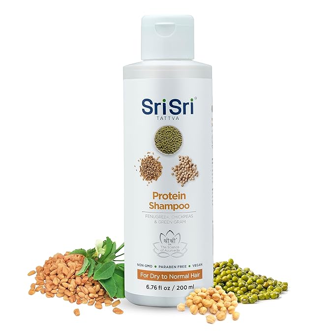 SRI SRI TATTVA Protein Shampoo - Natural Ayurvedic Haircare for Normal to Dry, Damaged Hair - Sulfate-Free Formula for Healthy, Shiny and Strong Locks (200 ml)