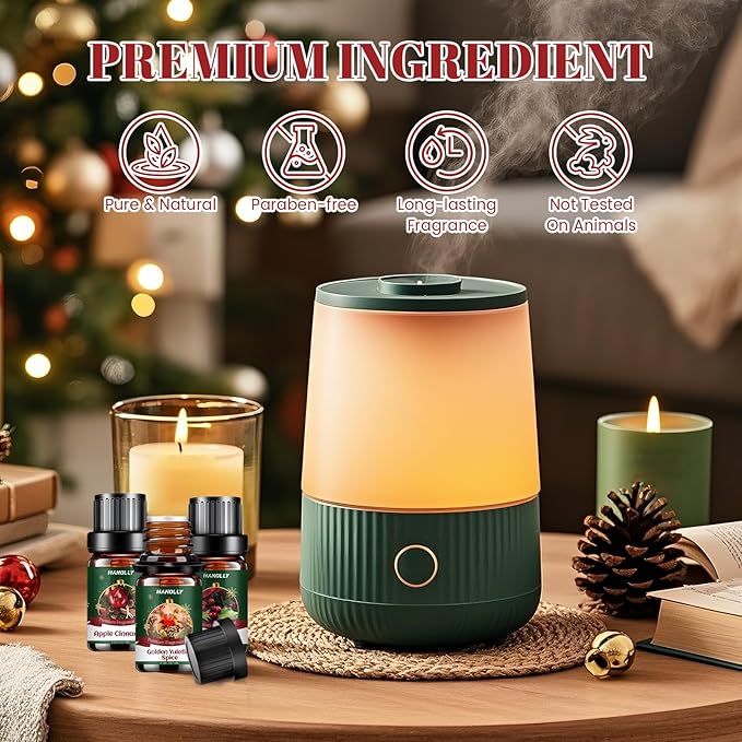 Christmas Fragrance Oil Set, 6 Premium Christmas Essential Oils for Diffuser, Candle Making - Caramel Pumpkin Swirl, Apple Cinnamon, Merry Berry Christmas, Christmas Fireplace Scented Oil Gift Set