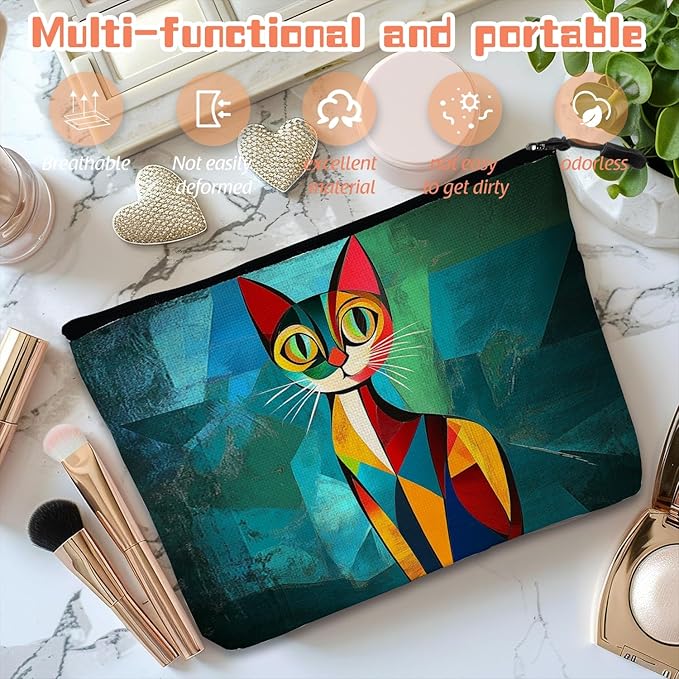 Cosmetic Bags Travel Makeup Toilet Case Waterproof Pouch for Women Girls 6.7X9.45inches - Beautiful Color - Block Kitty