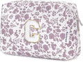 Narwey Birthday Gifts for Teen Girls Kids Women Personalized Initial Floral Makeup Bag Cute Cosmetic Trendy Stuff 6 8 10 11 12 13 14 16 18 Years Old Travel Toiletry Bag (Little Dusty Pink Flower C)