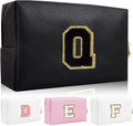 Personalized Initial Letter Patch Makeup Bag, Preppy Portable Chenille Cosmetic Bag with Zipper, PU Leather Waterproof Travel Toiletry Bag Monogram Make Up Pouch for Women Girls