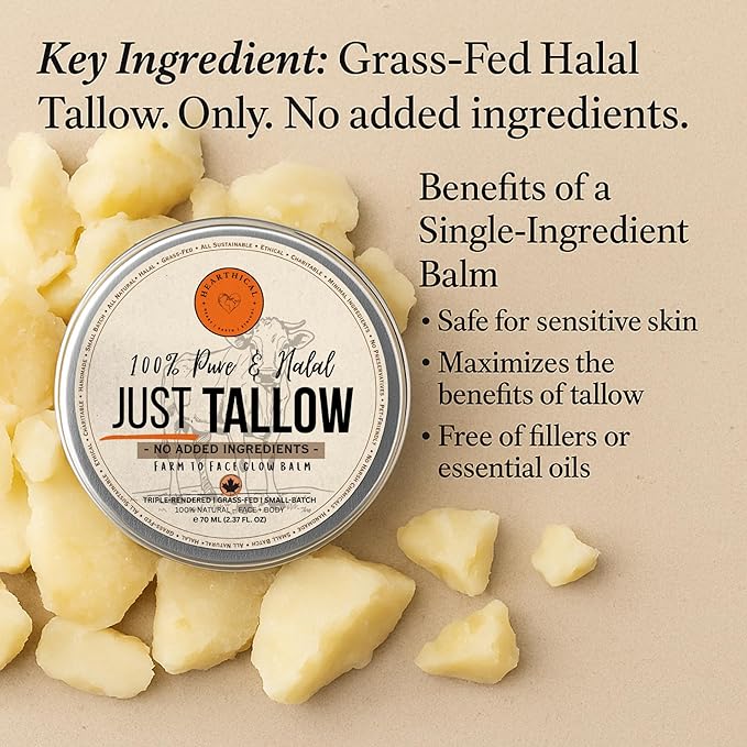 JUST Tallow - No Added Ingredient - 70 g Halal Grass Fed Beef Tallow For Skin - Organic Beef Tallow Moisturizer – Beef Tallow Face Moisturizer & Beef Tallow Balm For Face – Unscented