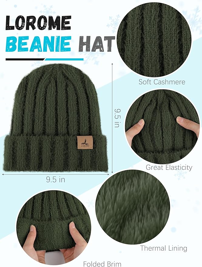 Winter Beanie Hat Scarf Gloves, Warm Fleece Knit Hat Long Scarf Neck Warmer Touch Screen Winter Gloves Set Gifts for Women