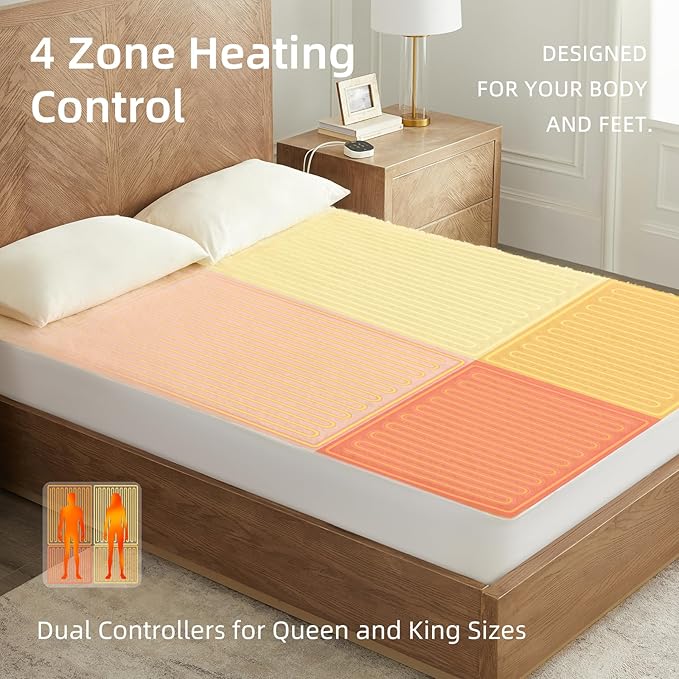 Bwarm Muilt-Zone Heated Mattress Pad King Wool Electic Mattress Pad, Touchscreen Bed Warmer with 9 Heat Settings, 1-12 Hours Auto Off Memory Deep Pocket,Machine Wash White King 78" x 80"