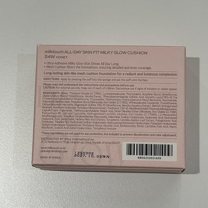 milktouch Cushion Foundation, 24H Flawless Skin, Radiant Shine, No Oxidation, Long-Lasting, Non-Creasing, 60% Hydrating Skincare Infused Korean, Stocking Stuffers, Christmas Gifts (24W Honey)