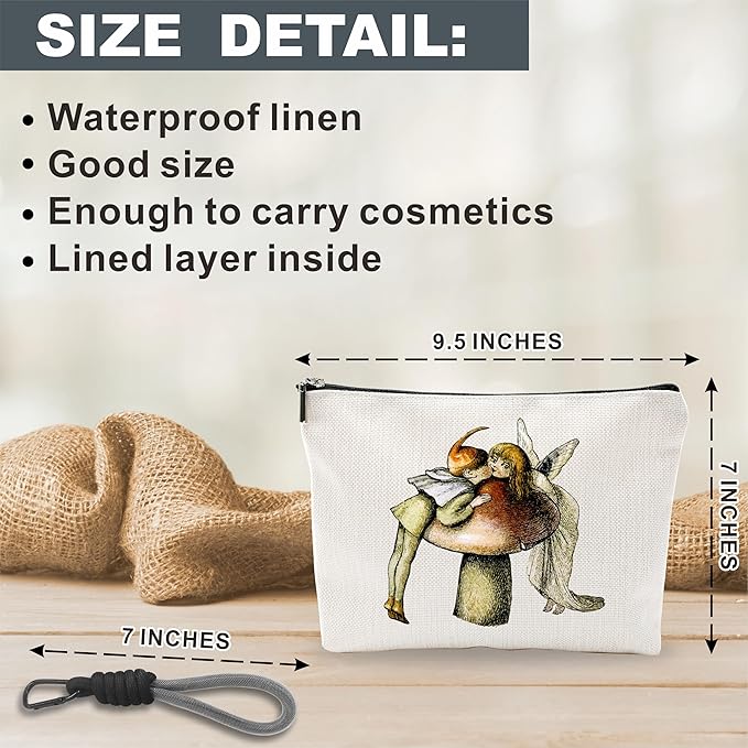 Make Up Bag For Woman, Cosmetic Bag With Hand Strap - Han-drawn Little Fairy - Lined Toiletry Bag - Retro Theme Pouch, Organizer With Zipper, Women Essentials & Accessories - B02