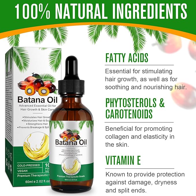 Batana Oil for Hair Growth,60ml 100% Pure Natural Cold Pressed Organic Oil,Promotes Hair Growth for Men & Women,Hydrating & Repairing Dry,Damaged Hair Skin Care,Enhances Hair & Skin Radiance