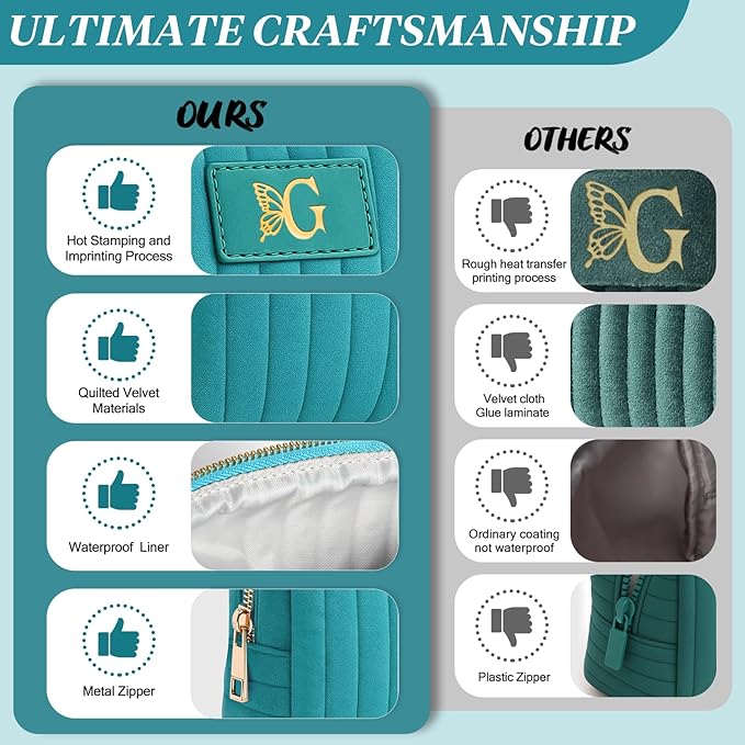 Monogrammed Make Up Bags for Women,Personalized Cosmetic Bags Women,Small Quilted Makeup Pouch,Cute Makeup Bag Travel,Birthday Gifts for Teen Girl (Blue G)