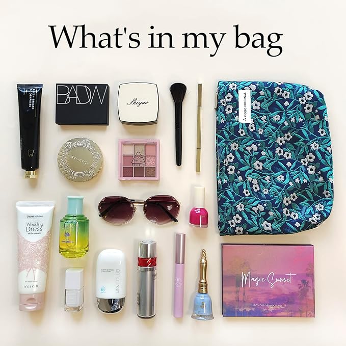 STARDW Aesthetic Floral Makeup Bag Cute Small Cosmetic Bags for Women Girls, Travel Toiletry Bag Large Capacity Zipper Makeup Pouch, Purse Organizer Pouches (Vine Plants)