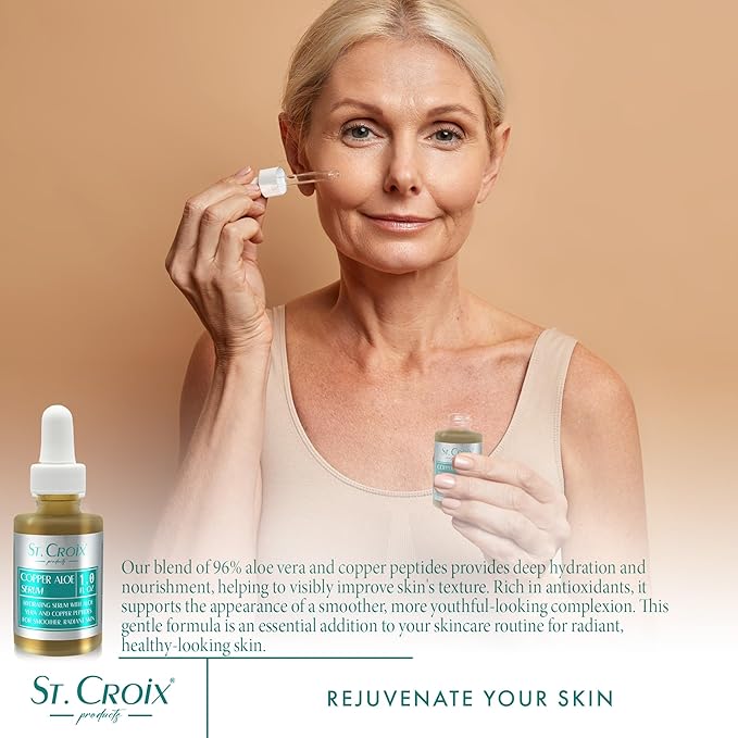Copper Peptide & Aloe Serum – Hydrates, Firms & Soothes Skin – Highest-Grade 0.25% Copper with Pure Aloe Vera 10X-D – 1 fl oz – Peptide Blast by St. Croix Products