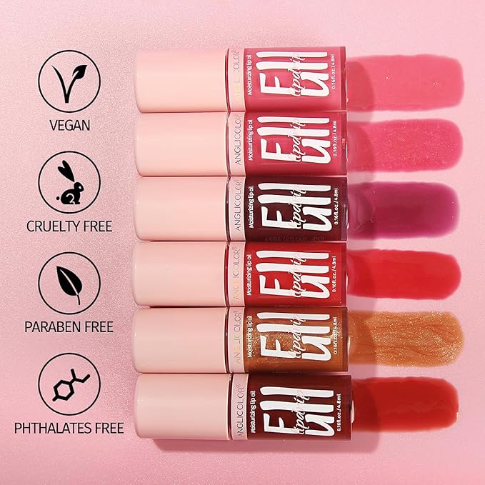 Anglicolor 2PC Lip Oil and Metallic Glitter Pink Lipstick,Natural Lip Plumper,Fruit Flavoured Lip Oil,For Dry Lip's Moisturizing Hydrating,Vegan & Cruelty-free (03 Aphrodite+15)