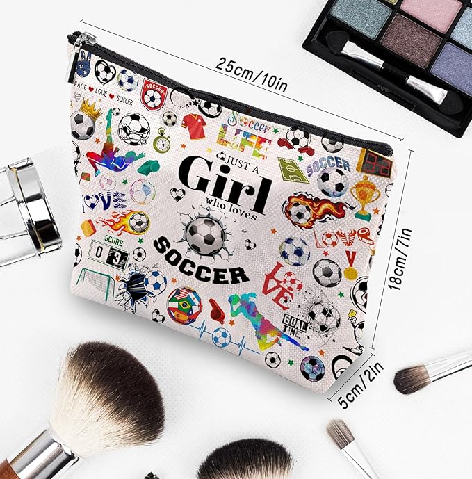 Soccer Gifts Makeup Cosmetic Bag for Women, Soccer Coach Gifts, Soccer Team Gifts for Soccer Lovers Players Fans Birthday Gifts for Her Women