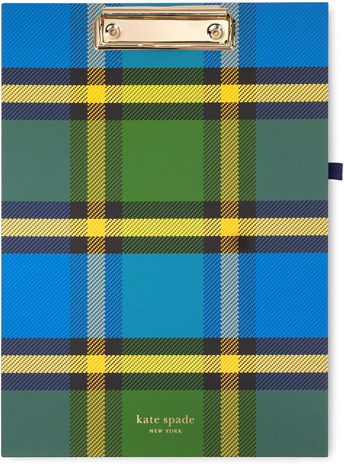 Kate Spade New York Clipboard Folio with Low Profile Clip, Professional Padfolio Includes Lined Notepad, Pen Loop, and Pocket, Grand Plaid Duo