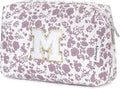 Narwey Birthday Gifts for Teen Girls Kids Women Personalized Initial Floral Makeup Bag Cute Cosmetic Trendy Stuff 6 8 10 11 12 13 14 16 18 Years Old Travel Toiletry Bag (Little Dusty Pink Flower M)