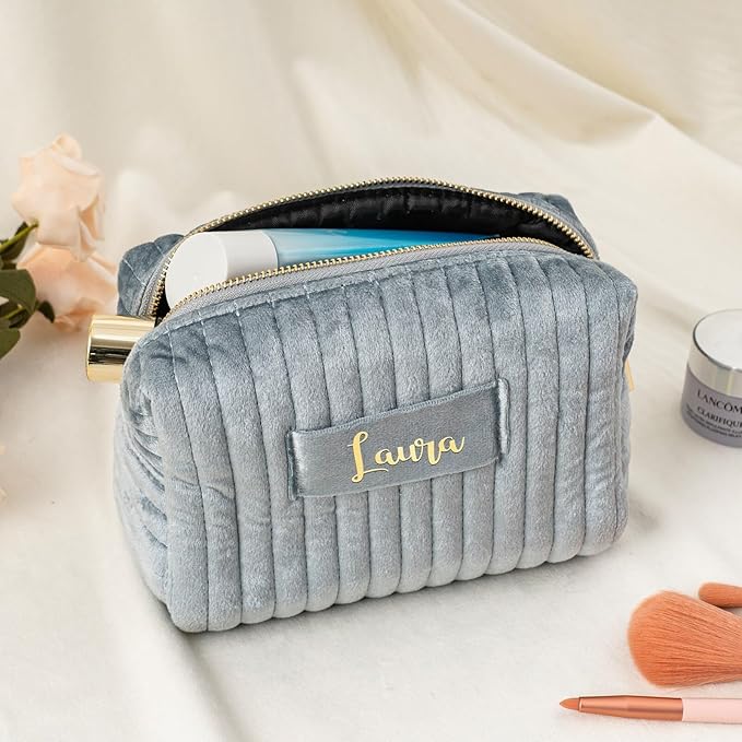 Personalized Makeup Bag, Velvet Custom Name Travel Makeup Bag with Zipper for Women Teen Girls Birthday Gifts Mothers Day Gifts for Mom
