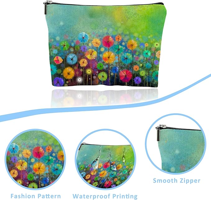 Floral Watercolor Painting Cosmetic Bag Mini Portable Travel Toiletry Bag Organizer Makeup Brushes Aesthetic Accessories Waterproof Storage Bag for Women
