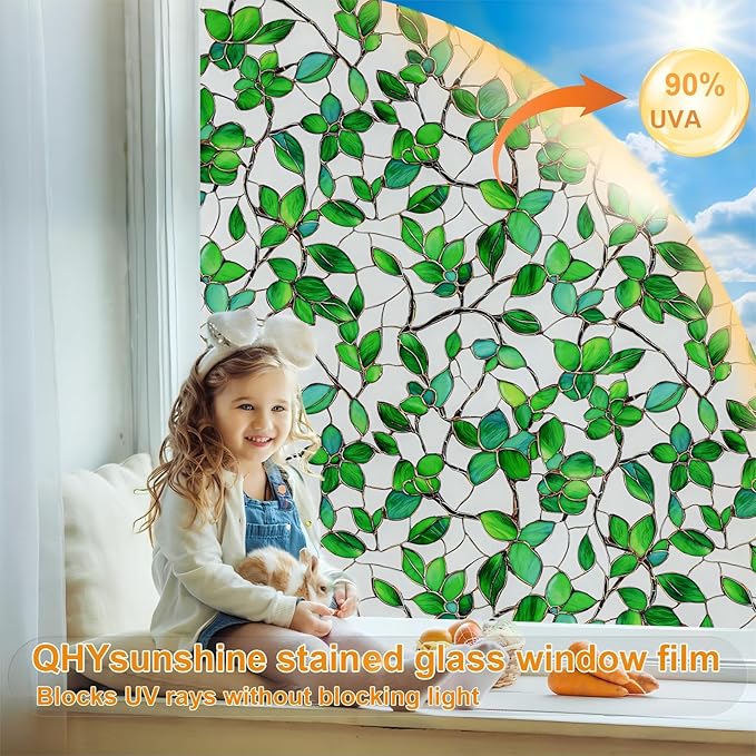 Window Privacy Film Stained Glass Window Film Frosted Window Film Window clings Non-Adhesive Reusable Decorative for Home Removable (Green Frosted, 23.6 X 78.7 in)