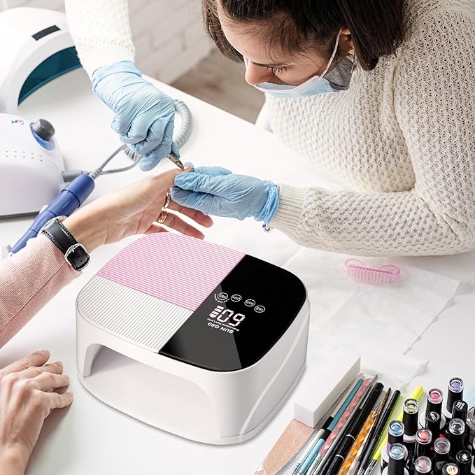 LIMEGIRL UV LED Nail Lamp Kit for Gel Polish Professional Fast Curing White Dryer Light Set with 45PCS Lamp Beads and Gloves and Auto Sensor Cordless Rechargeable Nail Art Cure Machine for Manicure
