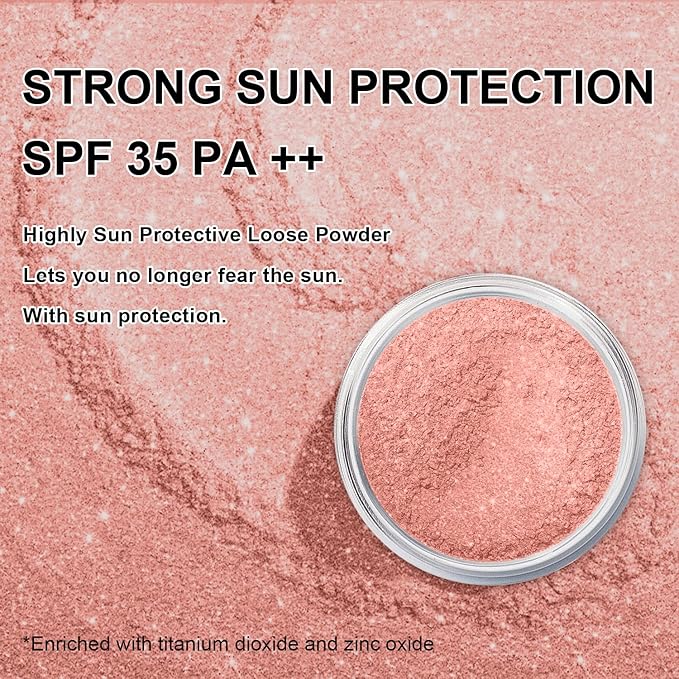 Mineral Powder Blush, SPF 35, Sunscreen Shimmer Loose Mineral Blush, Natural Face Glow Powder, Buildable Coverage for Healthy-looking Color (#07 Shine Rose BlushMakeup)