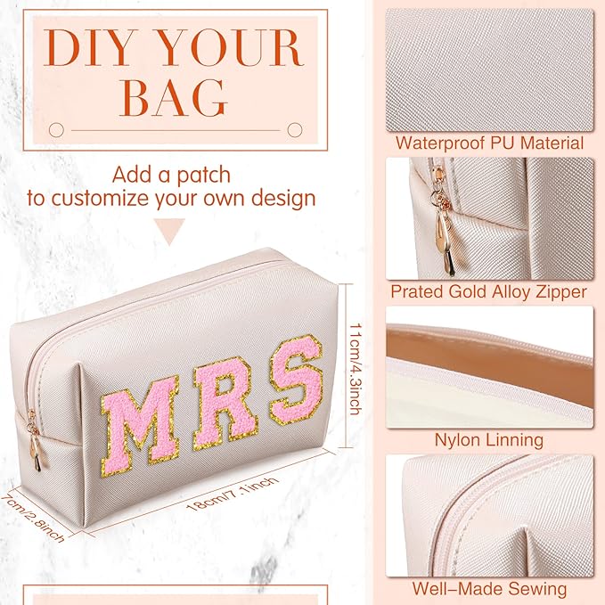 Sanwuta 9 Pcs Makeup Bags Bulk PU Double Zippers Cosmetic Bag Makeup Toiletry Christmas Small Pouch Portable Travel Organizers Case for Women Bridesmaid Party End of The Year(Ivory White)