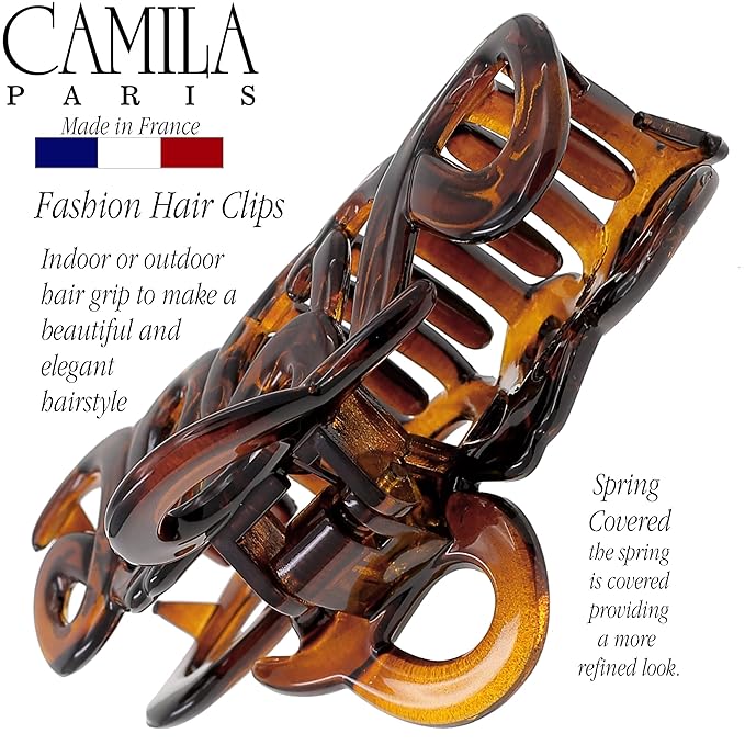 Camila Paris CP1380 French Hair Clip for Women, 3.25 inch Girls Hair Claw Clips Jaw Tortoise Cellulose, Fashion Durable and Styling Hair Accessories for Women, Strong Hold No Slip Grip, Made in France