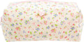 PAZIMIIK Cozy Makeup Bag Travel Cosmetic Bag for Women Soft Toiletry Bag Aesthetic Makeup Organizer Portable Large Zipper Pouch for Skincare Beauty Accessories Brushes Ribbing Floral Beige