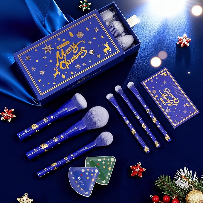 DUcare Christmas Makeup Brushes Set 6Pcs Makeup Brush Set Premium Synthetic Kabuki Foundation Blending Face Powder Blush Concealers Eye Shadows Brushes