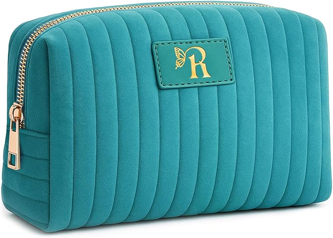Monogrammed Make Up Bags for Women,Personalized Cosmetic Bags Women,Small Quilted Makeup Pouch,Cute Makeup Bag Travel,Birthday Gifts for Teen Girl (Blue R)