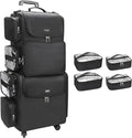 Relavel Rolling Makeup Train Case with Hair Stylist Backpack, Hairstylist Traveling Bag with 4 Wheels, Heat Insulation Full Layer, Adjustable Dividers, Hair Tools and Cosmetics Storage Organizer