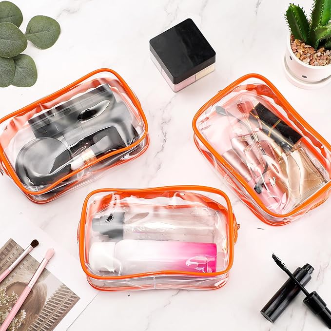 Weewooday 12 Pieces Clear Makeup Bags Cosmetic Storage Bags PVC Zipper Pouches Travel Waterproof Makeup Plastic Case for Women Organizing Toiletries Traveling Bathroom(Small,Orange)
