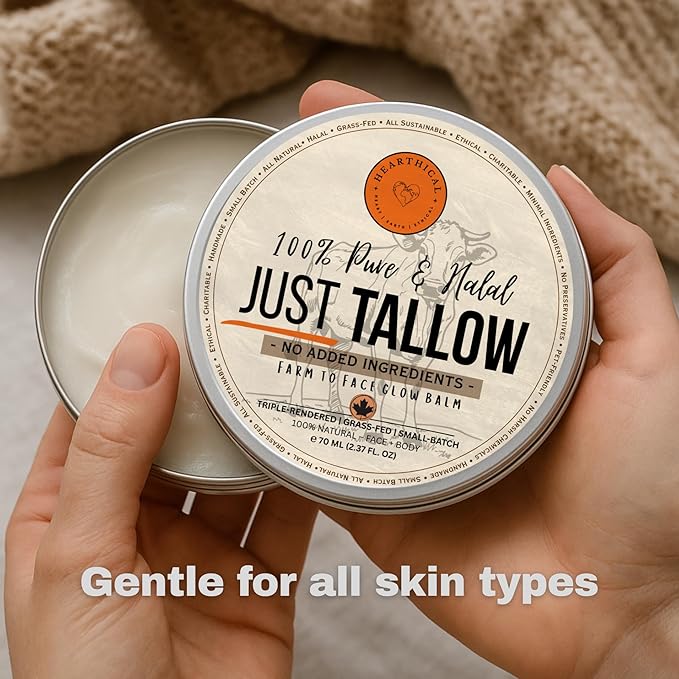 JUST Tallow - No Added Ingredient - 70 g Halal Grass Fed Beef Tallow For Skin - Organic Beef Tallow Moisturizer – Beef Tallow Face Moisturizer & Beef Tallow Balm For Face – Unscented