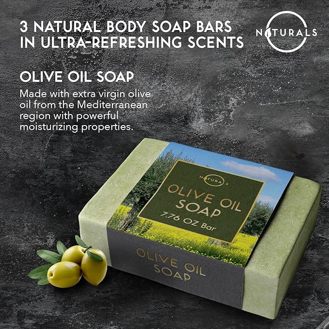 O NATURALS Bar Soap for Men - 3-Pcs Mens Soap Bar - Natural Soap - Mens Bar Soap - Men Soap - Natural Soap for Men - Organic Men's Soap Bars - Exfoliating Soap Bar - Citrus, Olive & Cedarwood