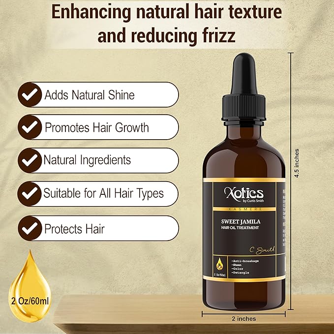 Xotics Sweet Jamila Hair Oil - Natural Hair Growth Oil with Hempseed, Argan, Olive & Coconut Oil for Curly Frizzy Hair & Dry Hair - Organic Hair Oil for Black women (4oz)