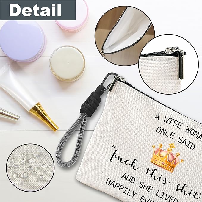Funny Make Up Bag For Woman, Cosmetic Bag With Hand Strap - Lined Toiletry Bag, Minimalism Pouch, A Wise Woman Once Said F This... Organizer With Zipper, Women Essentials & Accessories - B11