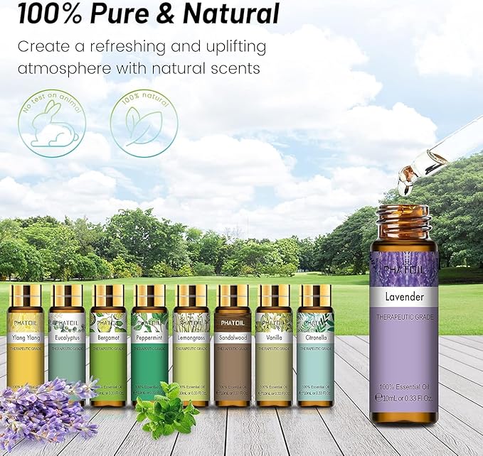 PHATOIL 9PCS Essential Oils Gift Set, 10ml/0.33fl.oz Scented Oils for Soap, Candle Making, Premium Quality Essential Oils for Diffuser, Humidifier, Massage